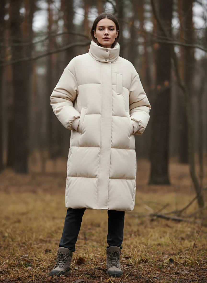 Lange Kapuzen-Pufferjacke – Warm, Wasserabweisend & Winddicht