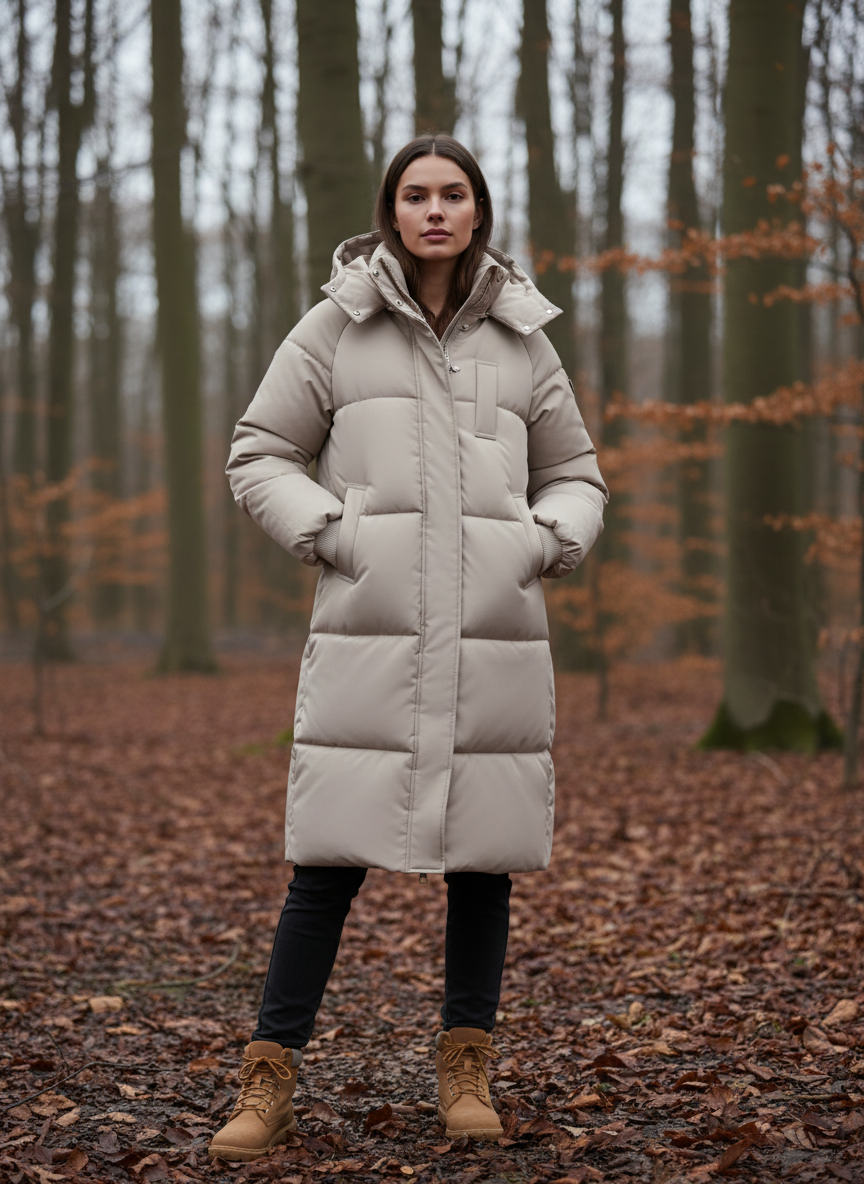 Lange Kapuzen-Pufferjacke – Warm, Wasserabweisend & Winddicht