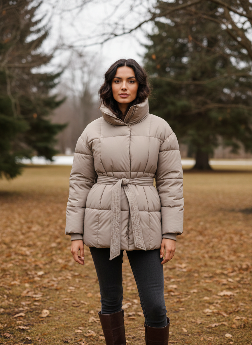 Mittellange Gürteltaschen-Pufferjacke