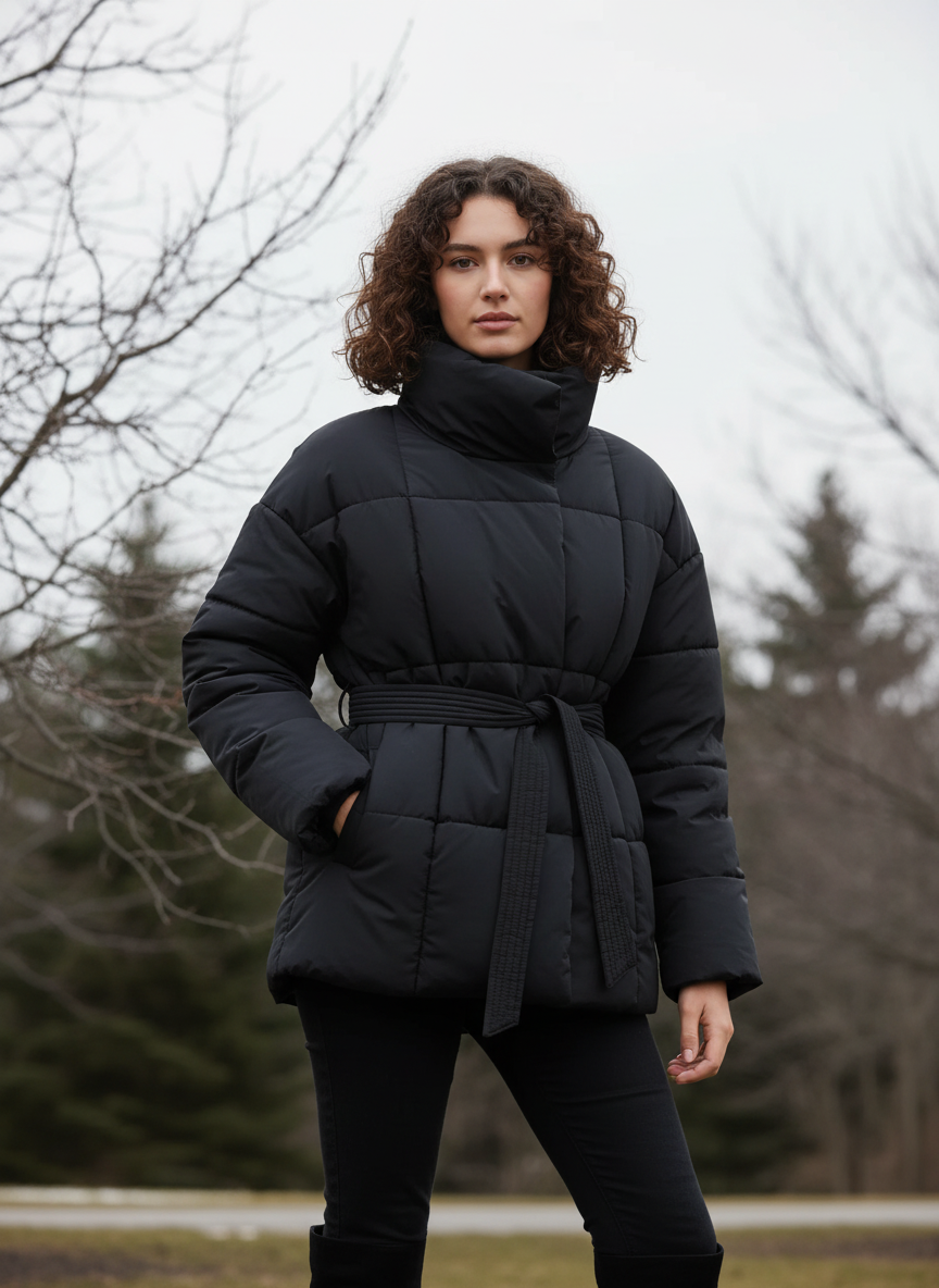 Mittellange Gürteltaschen-Pufferjacke