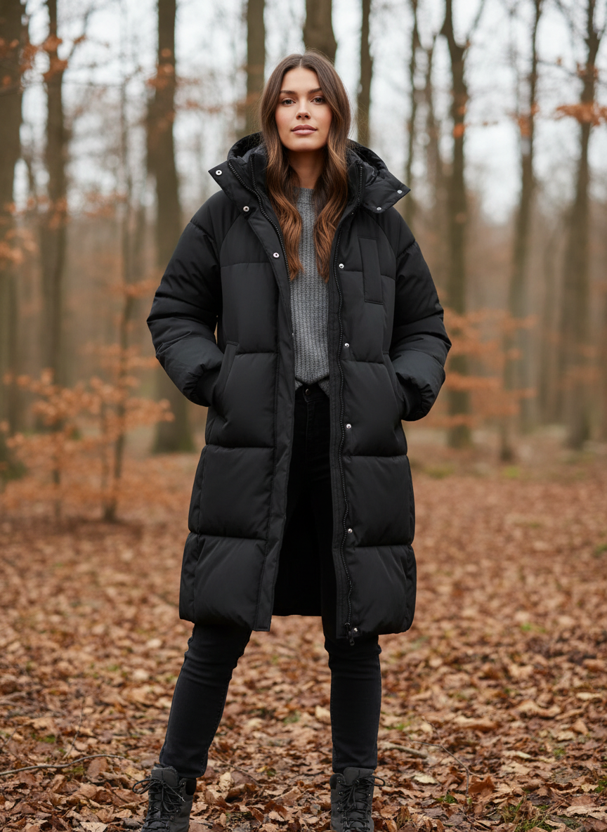 Lange Kapuzen-Pufferjacke – Warm, Wasserabweisend & Winddicht