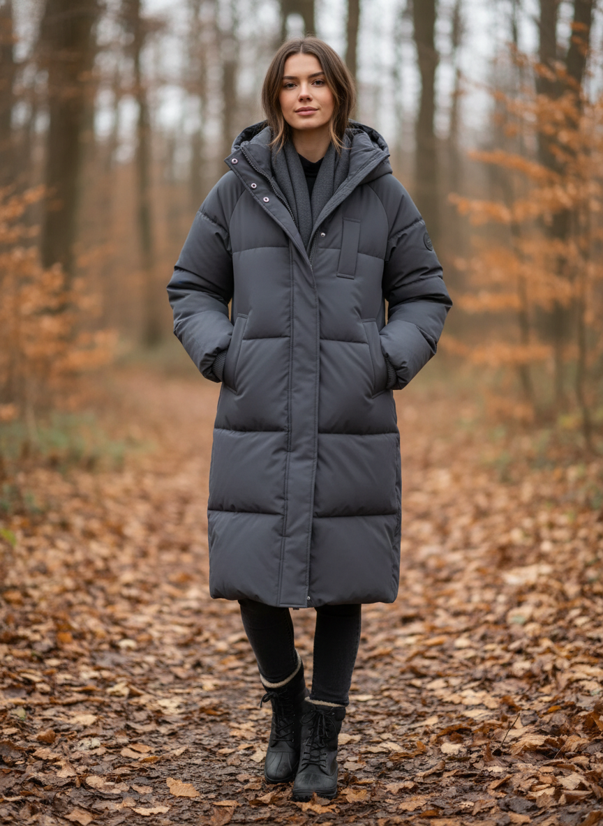 Lange Kapuzen-Pufferjacke – Warm, Wasserabweisend & Winddicht