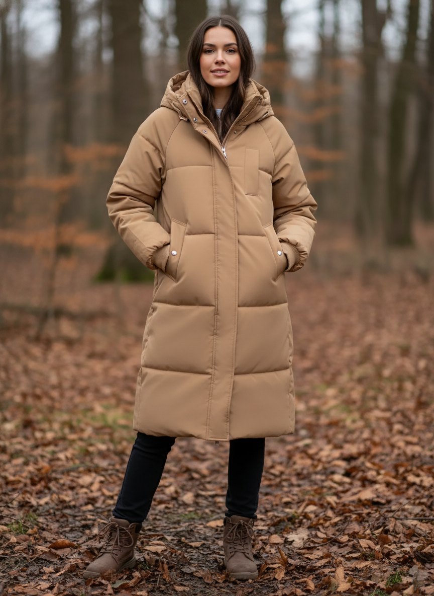 Lange Kapuzen-Pufferjacke – Warm, Wasserabweisend & Winddicht
